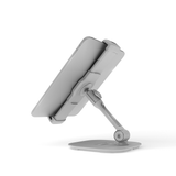 Universal weighted table holder for counter tops at trade shows and events back view with tablet