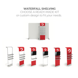 WaveLine® Waterfall Display Shelving for Trade Show Exhibits Design Options